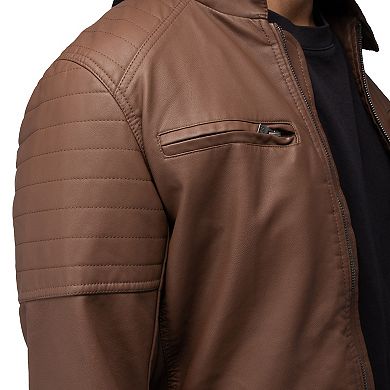 Men's Xray Hooded Stand Collar Faux Leather Jacket