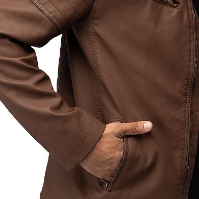 Men's Xray Hooded Stand Collar Faux Leather Jacket