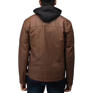 Men's Xray Hooded Stand Collar Faux Leather Jacket