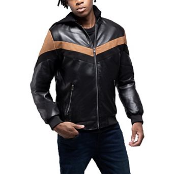 Men's Xray PU Hooded Jacket with Faux Suede Detailing