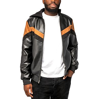 Men's Xray PU Hooded Jacket with Faux Suede Detailing