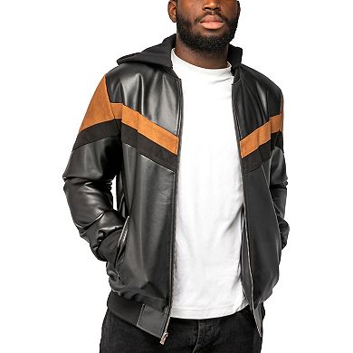 Men's Xray PU Hooded Jacket with Faux Suede Detailing