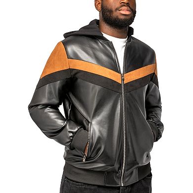 Men's Xray PU Hooded Jacket with Faux Suede Detailing