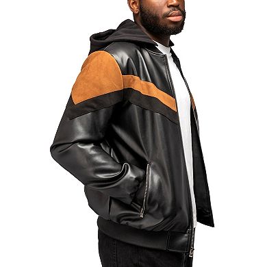 Men's Xray PU Hooded Jacket with Faux Suede Detailing