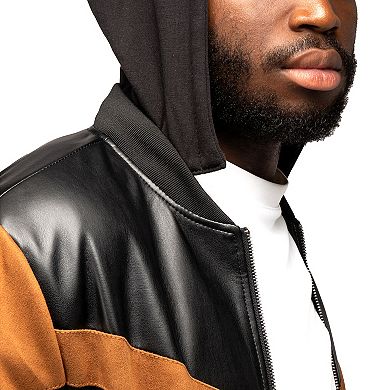 Men's Xray PU Hooded Jacket with Faux Suede Detailing