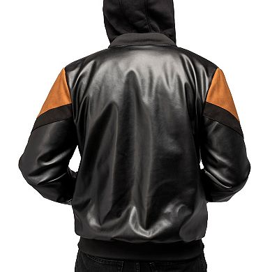 Men's Xray PU Hooded Jacket with Faux Suede Detailing