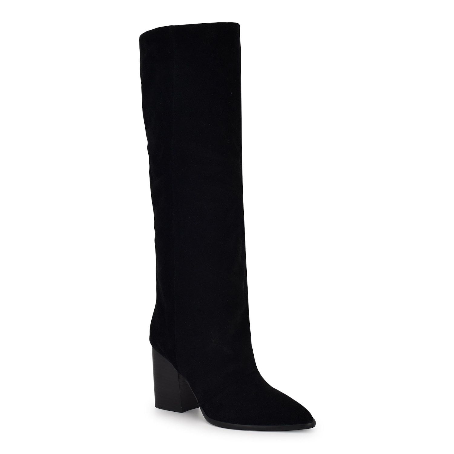 Vepose Women's Suede Over The Knee Boots With Chunky Heel & Zipper - Black High Boots (Size 6.5)