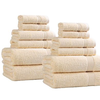 Superior 12 pc Egyptian Cotton Highly Absorbent Solid Ultra Soft Towel Set