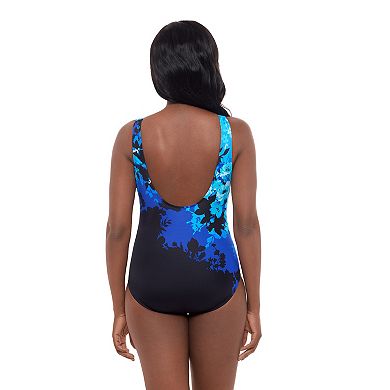 Women's Great Lengths Flower Crush Scoopback Highneck One Piece Swimsuit