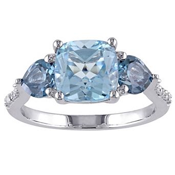 Stella Grace Sterling Silver Sky Blue Topaz, London Blue Topaz & Diamond Accent 3-Stone Ring