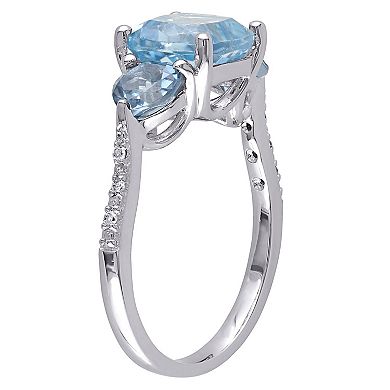 Stella Grace Sterling Silver Sky Blue Topaz, London Blue Topaz & Diamond Accent 3-Stone Ring