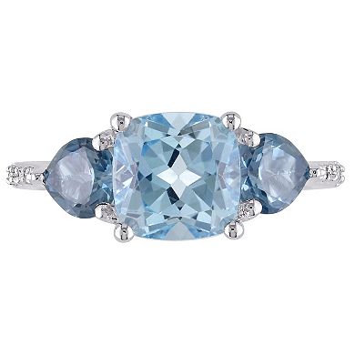 Stella Grace Sterling Silver Sky Blue Topaz, London Blue Topaz & Diamond Accent 3-Stone Ring