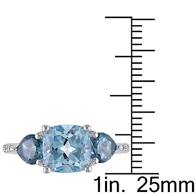 Stella Grace Sterling Silver Sky Blue Topaz, London Blue Topaz & Diamond Accent 3-Stone Ring