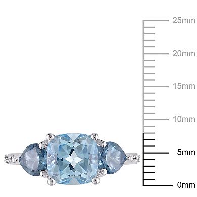 Stella Grace Sterling Silver Sky Blue Topaz, London Blue Topaz & Diamond Accent 3-Stone Ring
