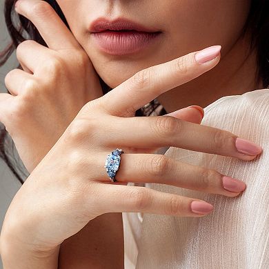 Stella Grace Sterling Silver Sky Blue Topaz, London Blue Topaz & Diamond Accent 3-Stone Ring