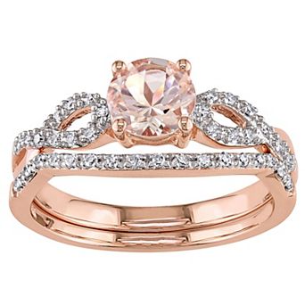 Stella Grace 10k Rose Gold Morganite, Lab-Created White Sapphire & 1/8 Carat T.W. Diamond Engagement Ring Set