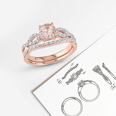 Stella Grace 10k Rose Gold Morganite, Lab-Created White Sapphire & 1/8 Carat T.W. Diamond Engagement Ring Set