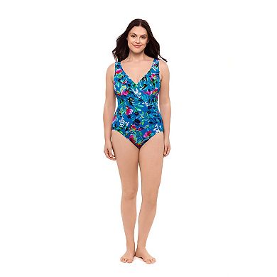 Women's Great Lengths Dreamy Island Ruffle Front Surplice One Piece Swimsuit