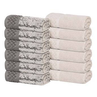 Superior 12 pc Lodie Cotton Jacquard Solid & Two-Toned Face Towel/Washcloth Set