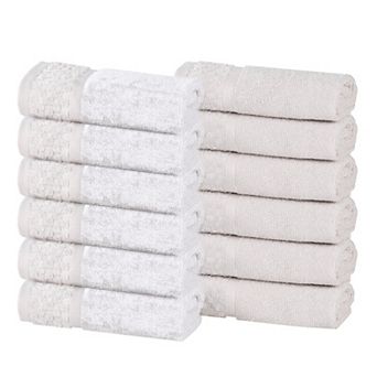 Superior 12 pc Lodie Cotton Jacquard Solid & Two-Toned Face Towel/Washcloth Set