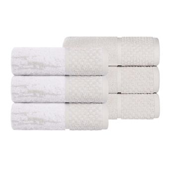 Superior 6 pc Lodie Cotton Jacquard Solid & Two-Toned Hand Towel Set