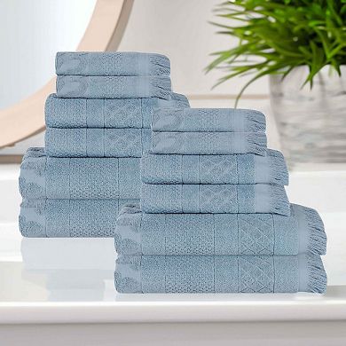 Superior 12 pc Rolla Cotton Geometric Jacquard Plush Soft Absorbent Towel Set