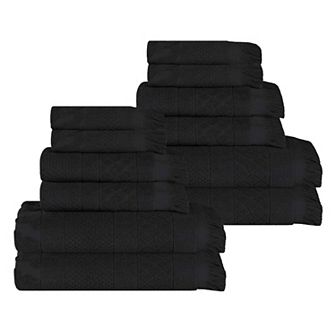 Superior 12 pc Rolla Cotton Geometric Jacquard Plush Soft Absorbent Towel Set