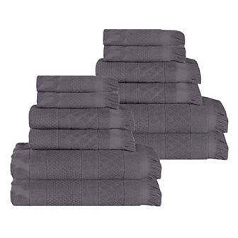 Superior 12 pc Rolla Cotton Geometric Jacquard Plush Soft Absorbent Towel Set