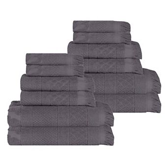 Superior 12 pc Rolla Cotton Geometric Jacquard Plush Soft Absorbent Towel Set