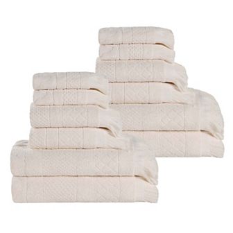 Superior 12 pc Rolla Cotton Geometric Jacquard Plush Soft Absorbent Towel Set