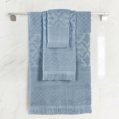 Superior 3 pc Rolla Cotton Geometric Jacquard Plush Absorbent Towel Set
