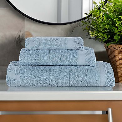 Superior 3 pc Rolla Cotton Geometric Jacquard Plush Absorbent Towel Set