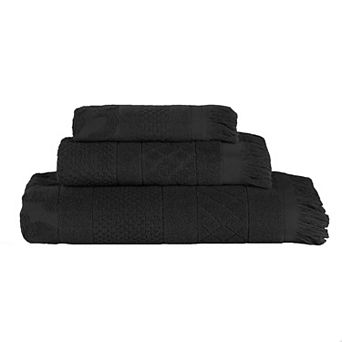 Superior 3 pc Rolla Cotton Geometric Jacquard Plush Absorbent Towel Set