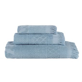 Superior 3 pc Rolla Cotton Geometric Jacquard Plush Absorbent Towel Set