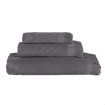 Superior 3 pc Rolla Cotton Geometric Jacquard Plush Absorbent Towel Set