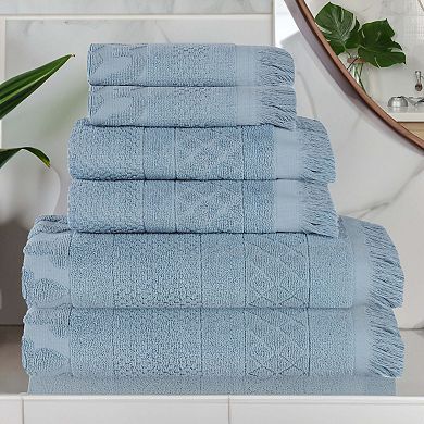 SUPERIOR 6-Piece Rolla Cotton Geometric Jacquard Plush Absorbent Towel Set