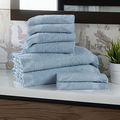 SUPERIOR 8-Piece Rolla Cotton Geometric Jacquard Plush Soft Absorbent Towel Set