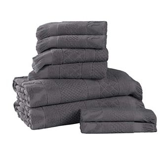 SUPERIOR 8 pc Rolla Cotton Geometric Jacquard Plush Soft Absorbent Towel Set