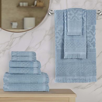 SUPERIOR 9-Piece Rolla Cotton Geometric Jacquard Plush Absorbent Towel Set