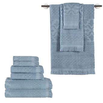 SUPERIOR 9 pc Rolla Cotton Geometric Jacquard Plush Absorbent Towel Set
