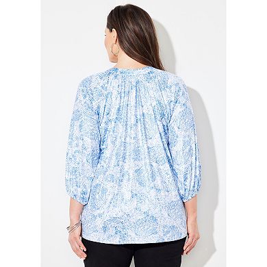 Catherines Women's Plus Size Soft Bliss Buttonfront Knit Blouse