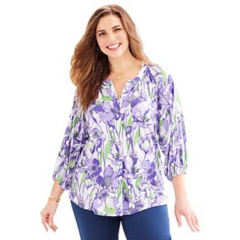Catherines Women's Plus Size Soft Bliss Buttonfront Knit Blouse