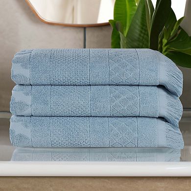 SUPERIOR 3-Piece Rolla Cotton Geometric Jacquard Plush Soft Absorbent Bath Towel Set
