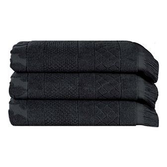 SUPERIOR 3 pc Rolla Cotton Geometric Jacquard Plush Soft Absorbent Bath Towel Set
