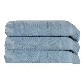 SUPERIOR 3 pc Rolla Cotton Geometric Jacquard Plush Soft Absorbent Bath Towel Set