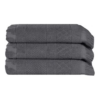SUPERIOR 3 pc Rolla Cotton Geometric Jacquard Plush Soft Absorbent Bath Towel Set