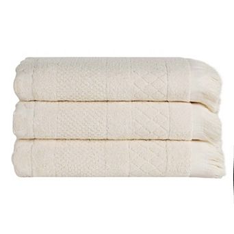 SUPERIOR 3 pc Rolla Cotton Geometric Jacquard Plush Soft Absorbent Bath Towel Set