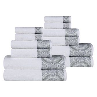 Superior 12 pc Medallion Cotton Jacquard Textured Towel Set