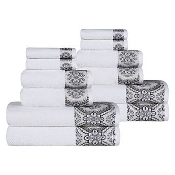 Superior 12 pc Medallion Cotton Jacquard Textured Towel Set