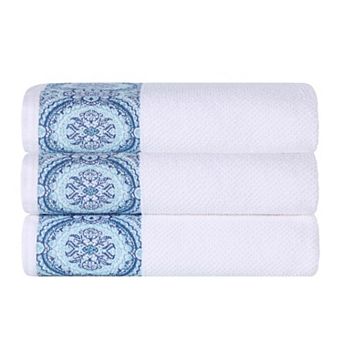Superior 3 pc Medallion Cotton Jacquard Textured Bath Towel Set